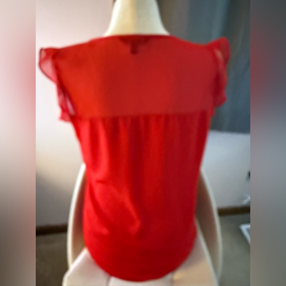 Express Red Ruffle V-Neck Blouse - Picture 3 of 3